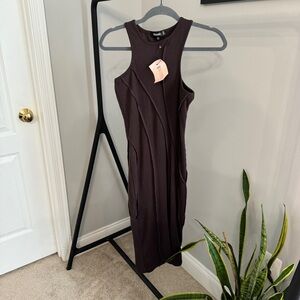 MISSGUIDED Racerback Exposed Seam Midaxi Chocolate Brown Dress Size 2